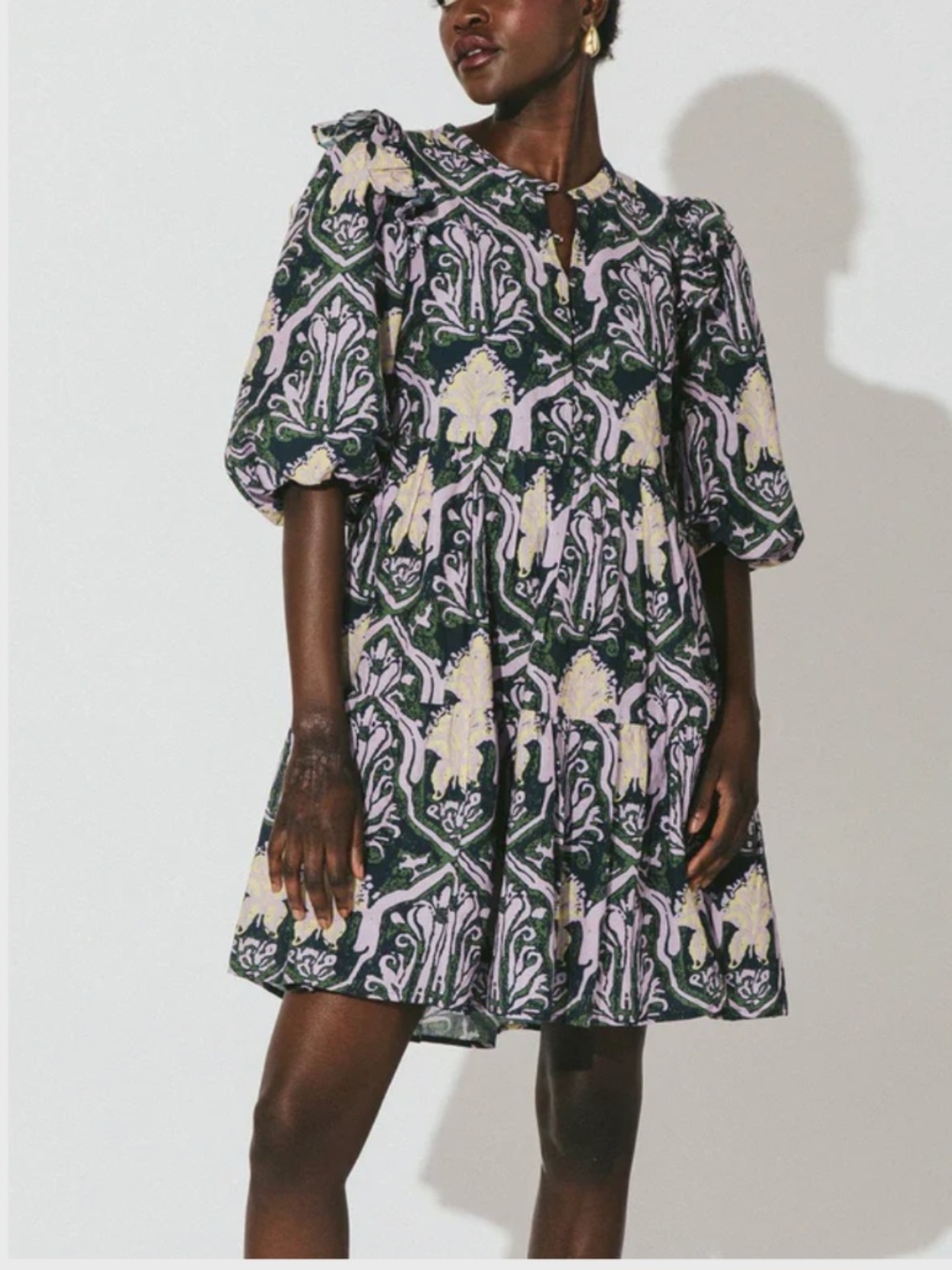 Cleobella Camden Organic Cotton Tiered Mini Dress Large Relaxed Flowy Summer